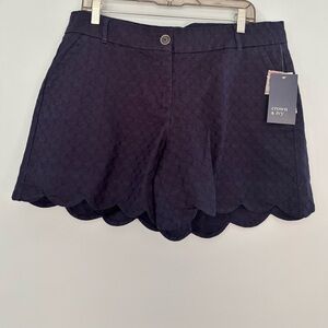 Crown & Ivy Shelby Scalloped Hem Shorts Size 12 Navy Textured Summer Vacation